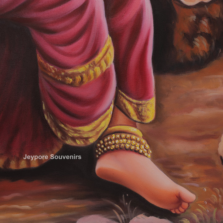 Raja Ravi Varma Inspired Waiting For Someone Indian Woman Canvas Painting