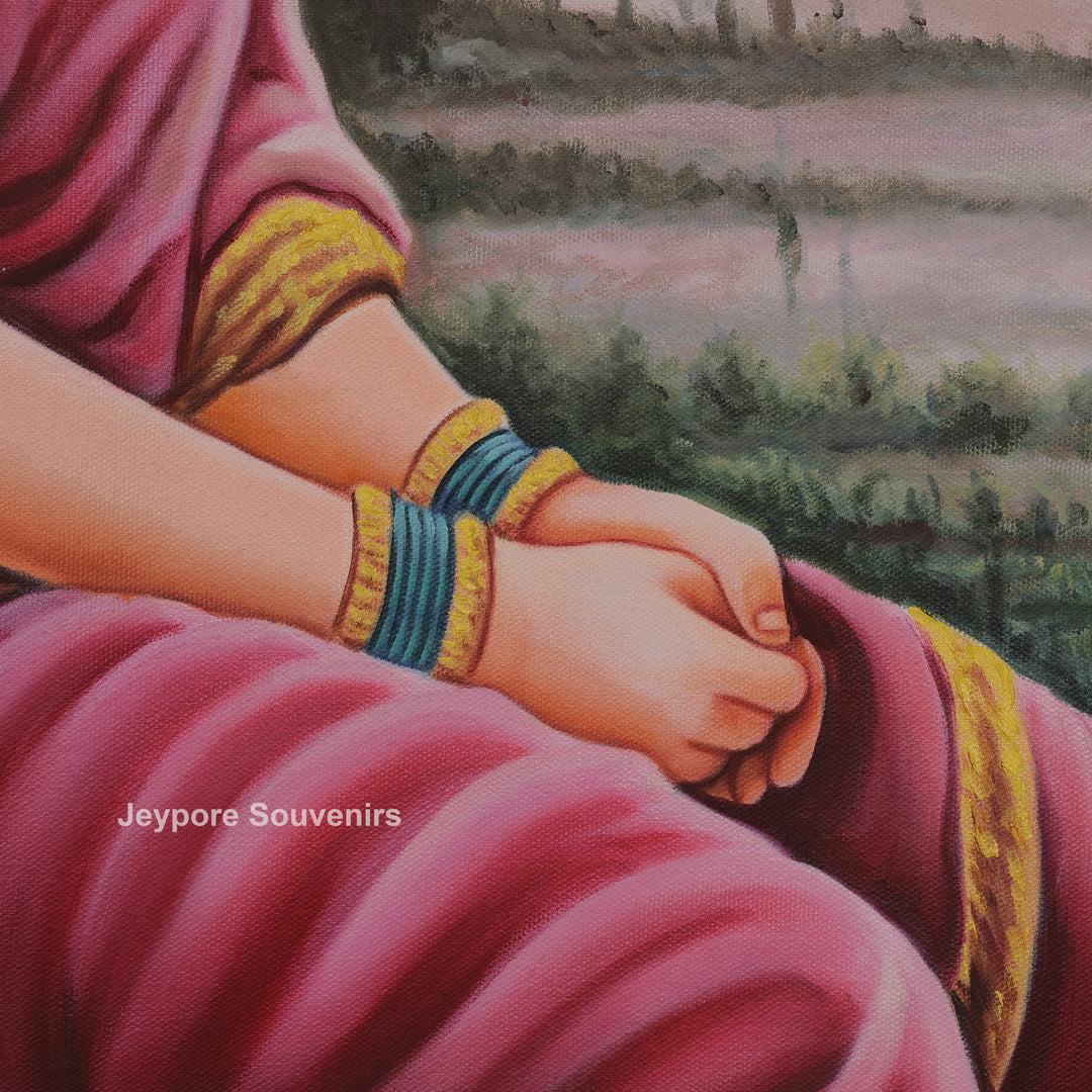 Raja Ravi Varma Inspired Waiting For Someone Indian Woman Canvas Painting