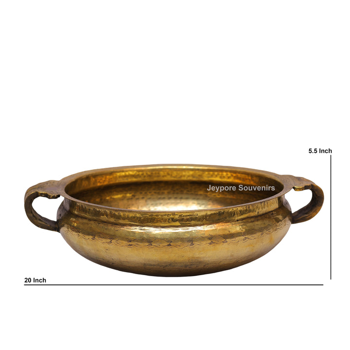 Handcrafted Brass Urli with Hammered Finish &amp; Side Handles