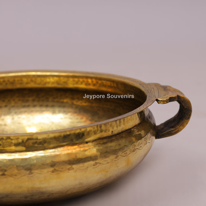 Handcrafted Brass Urli with Hammered Finish &amp; Side Handles