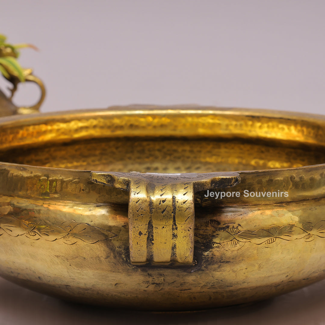 Handcrafted Brass Urli with Hammered Finish &amp; Side Handles