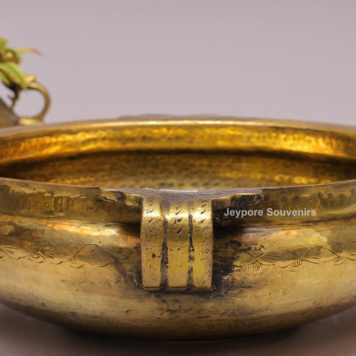 Handcrafted Brass Urli with Hammered Finish &amp; Side Handles