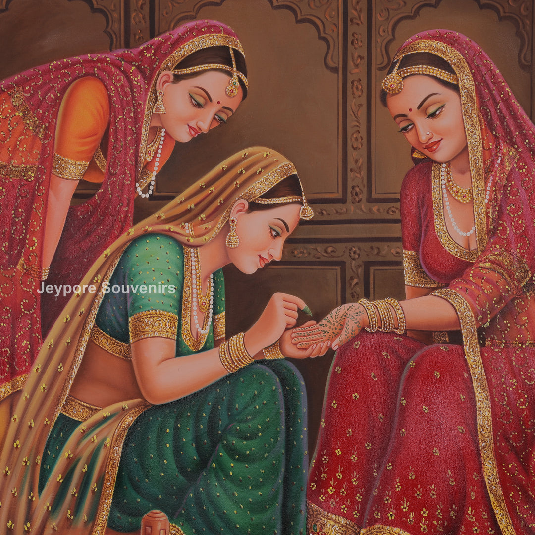 Indian Ladies Making Mehndi Canvas Painting