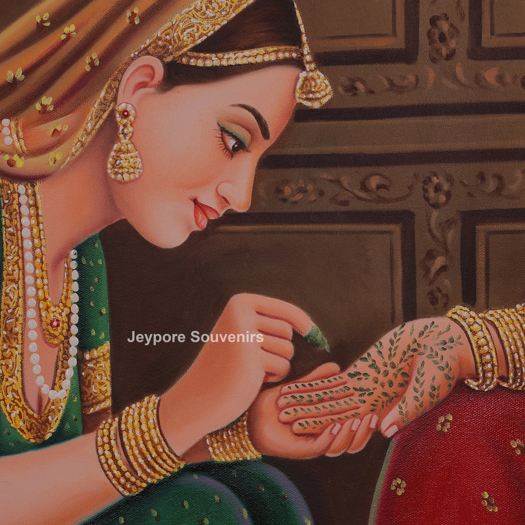 Indian Ladies Making Mehndi Canvas Painting