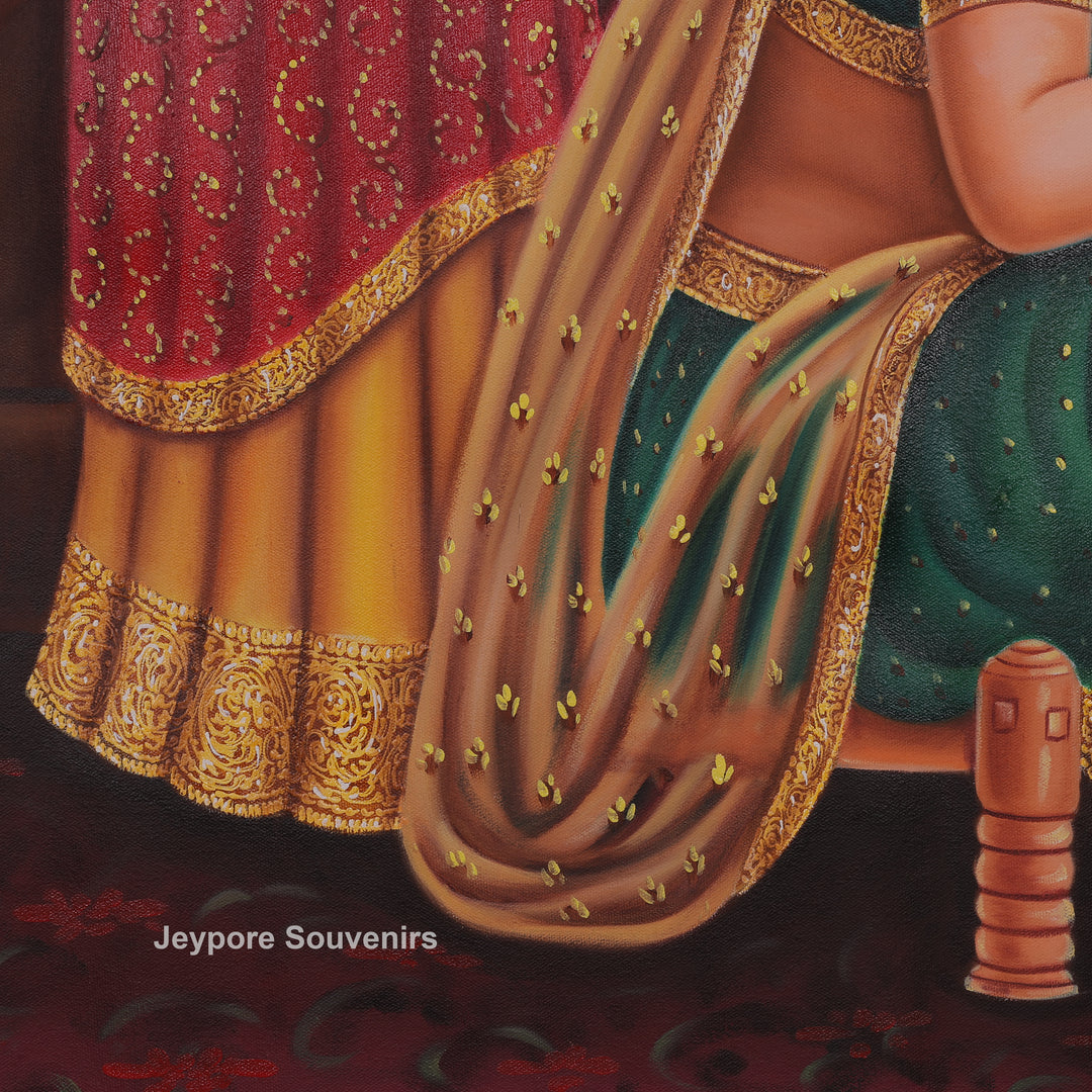 Indian Ladies Making Mehndi Canvas Painting