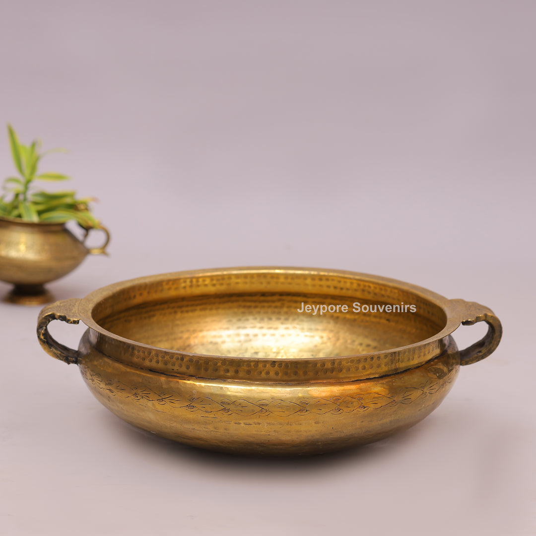 Handcrafted Brass Urli Bowl with Side Handles
