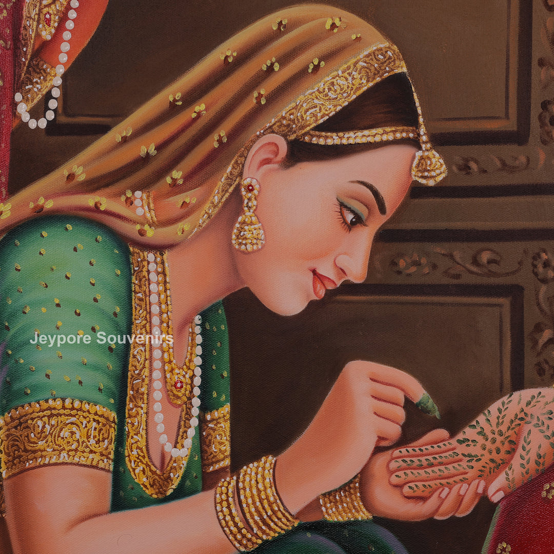 Indian Ladies Making Mehndi Canvas Painting