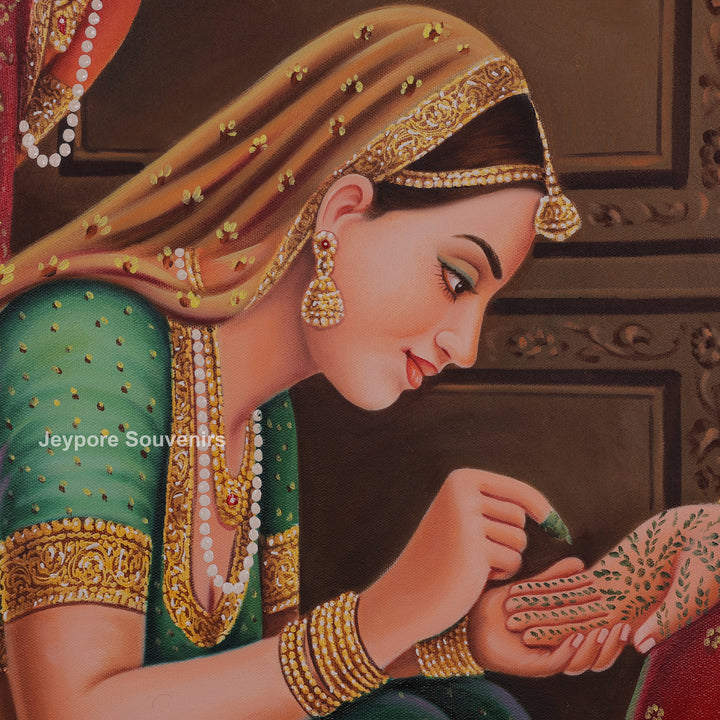 Indian Ladies Making Mehndi Canvas Painting