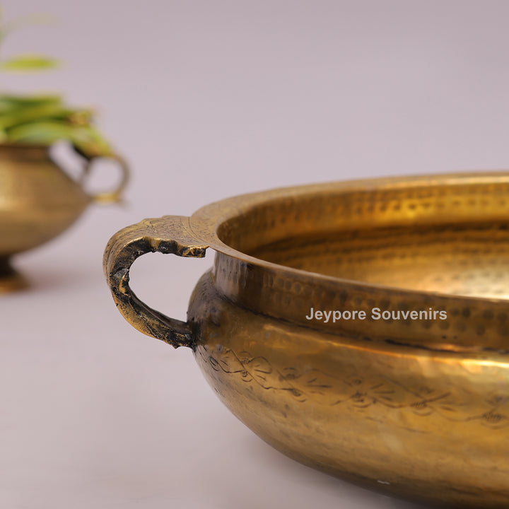 Handcrafted Brass Urli Bowl with Side Handles