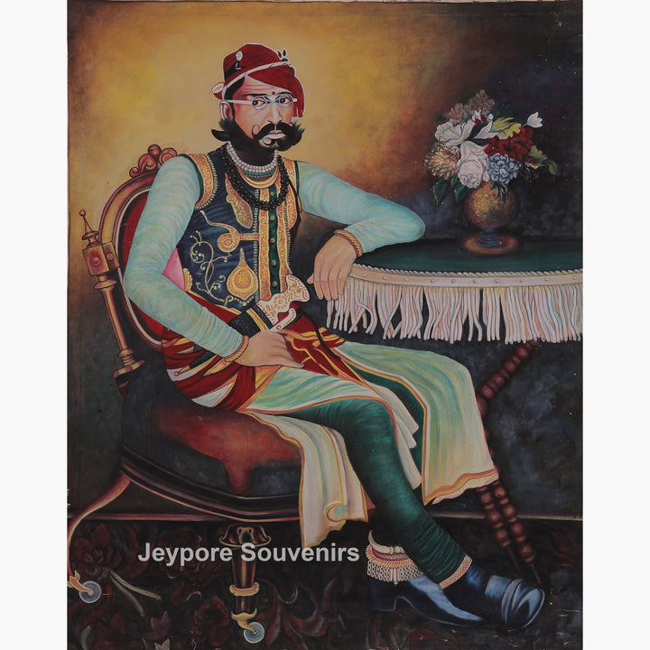 Handmade Maharaja Sawai Ram Singh  Canvas Painting
