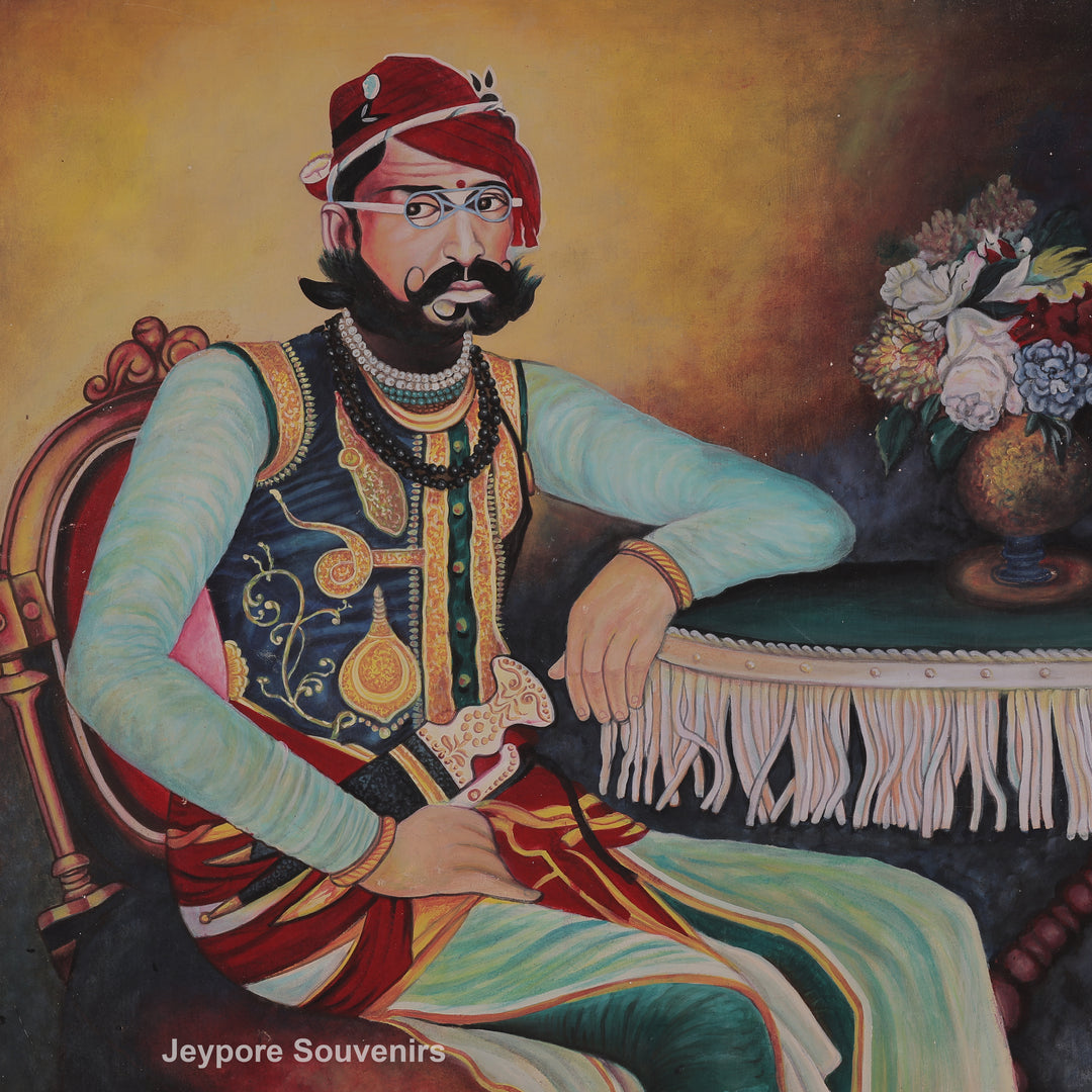 Handmade Maharaja Sawai Ram Singh  Canvas Painting