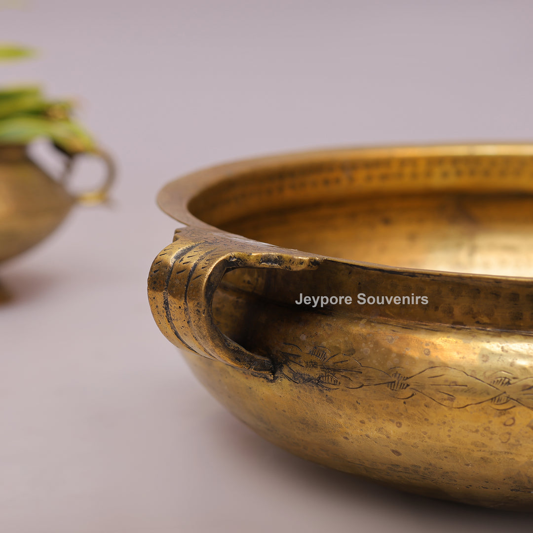Handcrafted Brass Urli Bowl with Side Handles