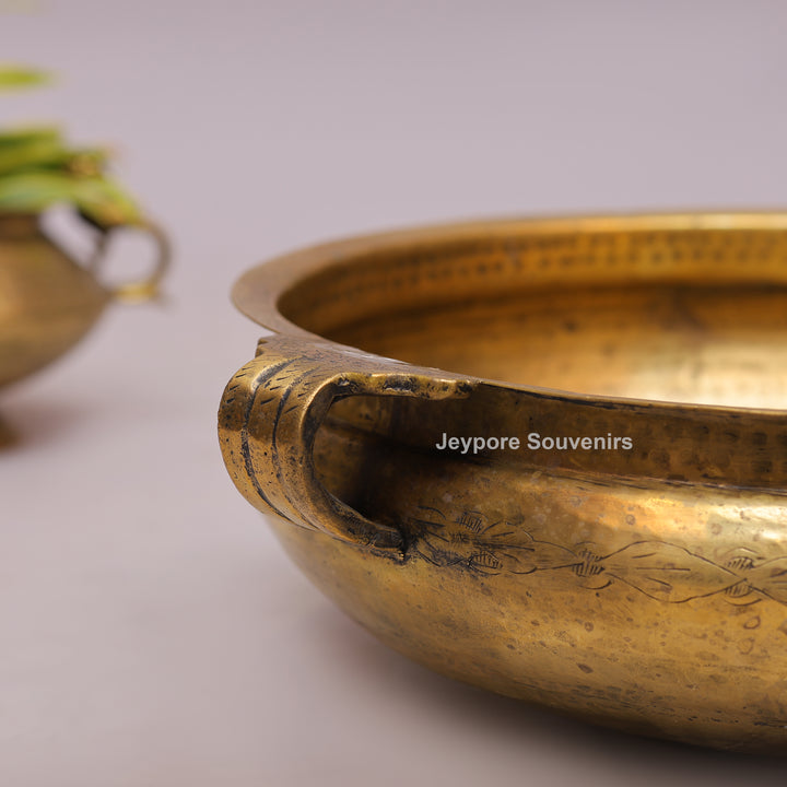 Handcrafted Brass Urli Bowl with Side Handles