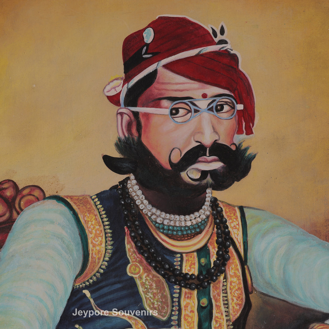 Handmade Maharaja Sawai Ram Singh  Canvas Painting