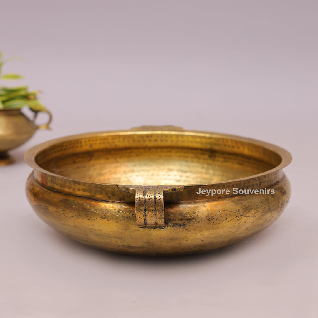 Handcrafted Brass Urli Bowl with Side Handles