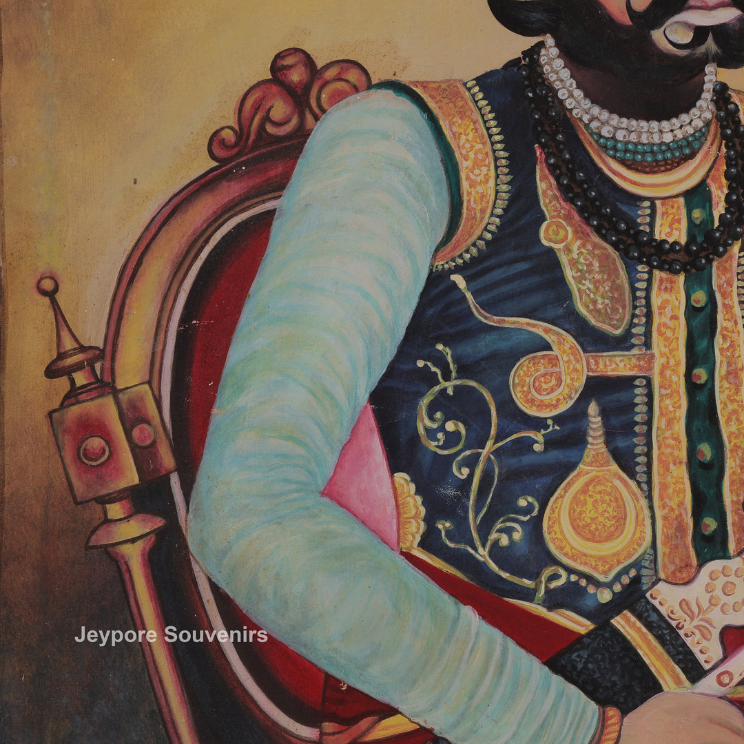 Handmade Maharaja Sawai Ram Singh  Canvas Painting