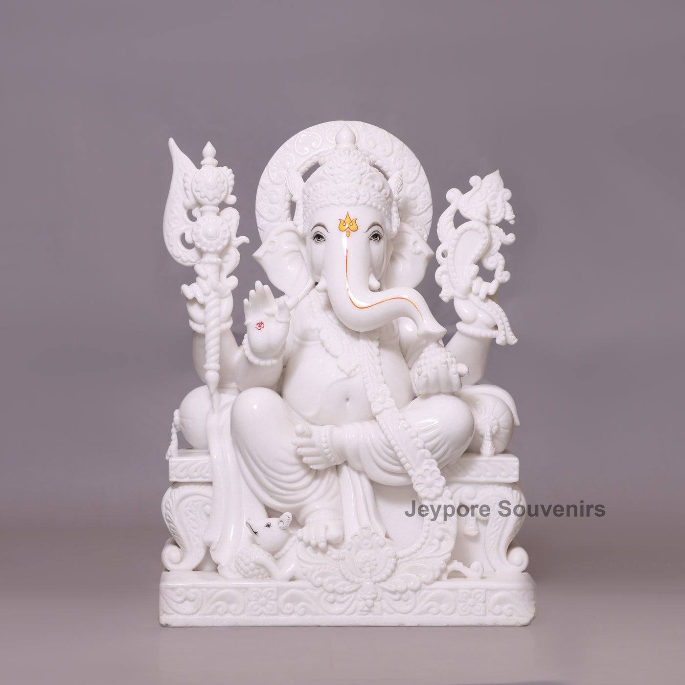24" Enchanting Pure White Marble Lord Ganesha Idol on Throne