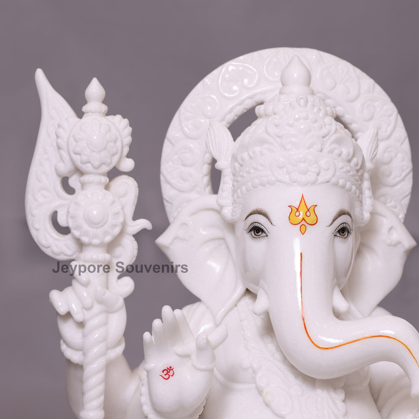 24" Enchanting Pure White Marble Lord Ganesha Idol on Throne