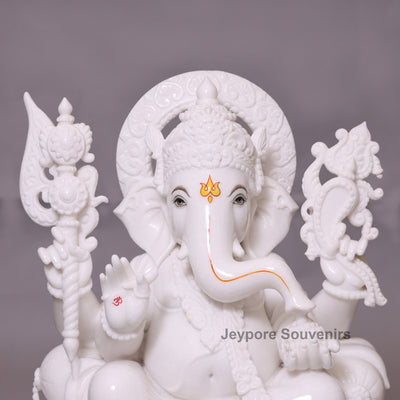 24" Enchanting Pure White Marble Lord Ganesha Idol on Throne