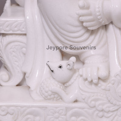 24" Enchanting Pure White Marble Lord Ganesha Idol on Throne