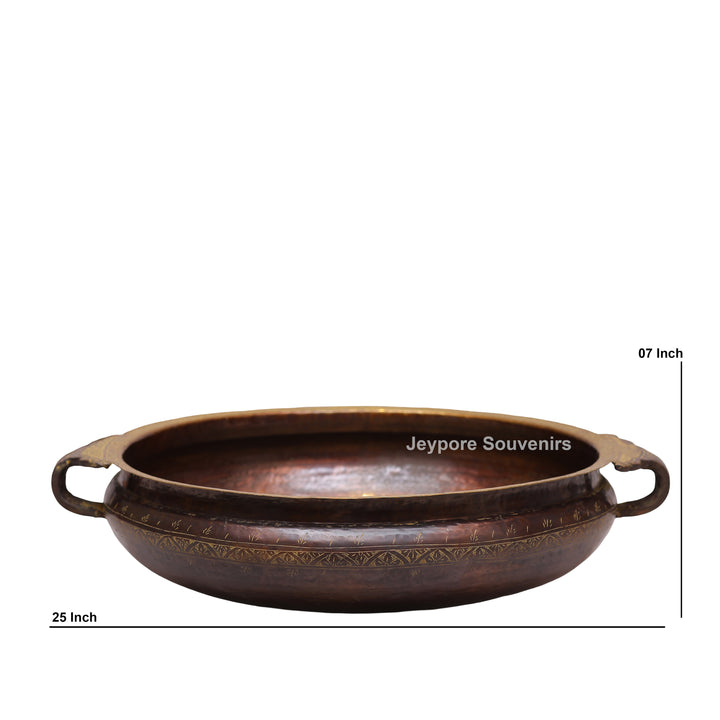 Handcrafted Brass Urli with Antique Brown Finish &amp; Traditional Handles