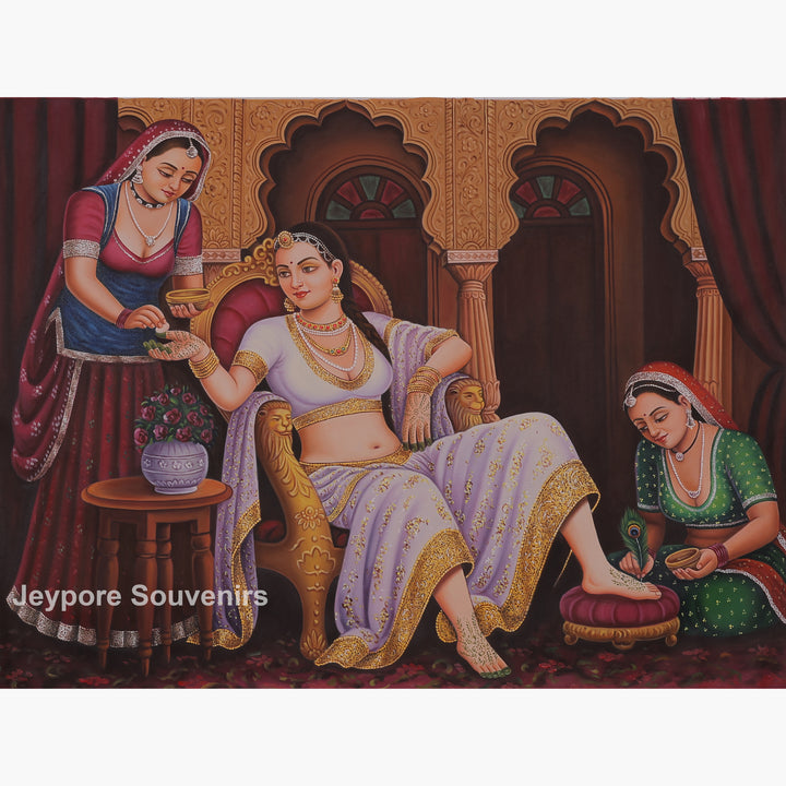 Queen Applying Mehandi Canvas Painting