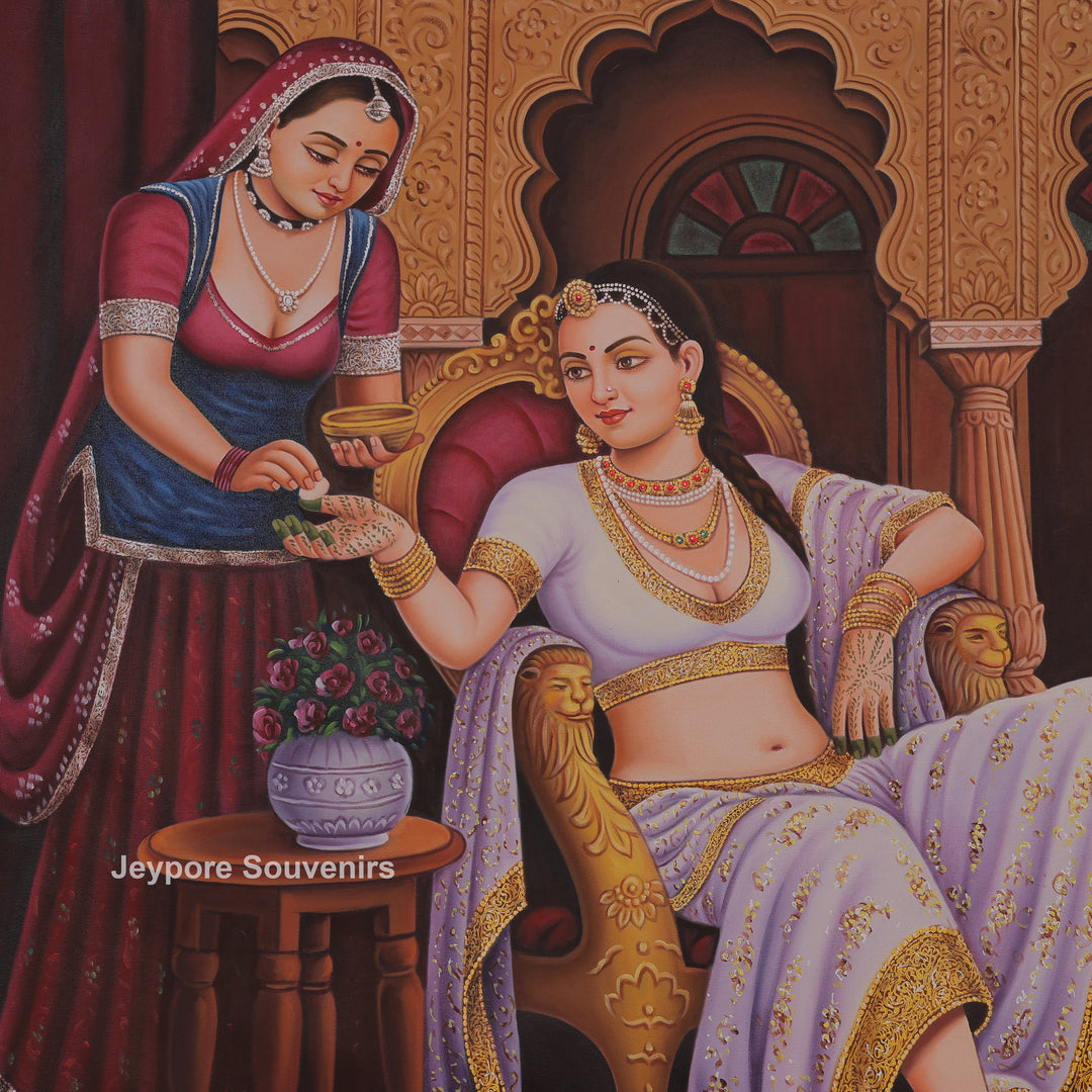 Queen Applying Mehandi Canvas Painting