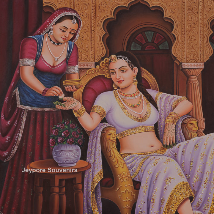 Queen Applying Mehandi Canvas Painting