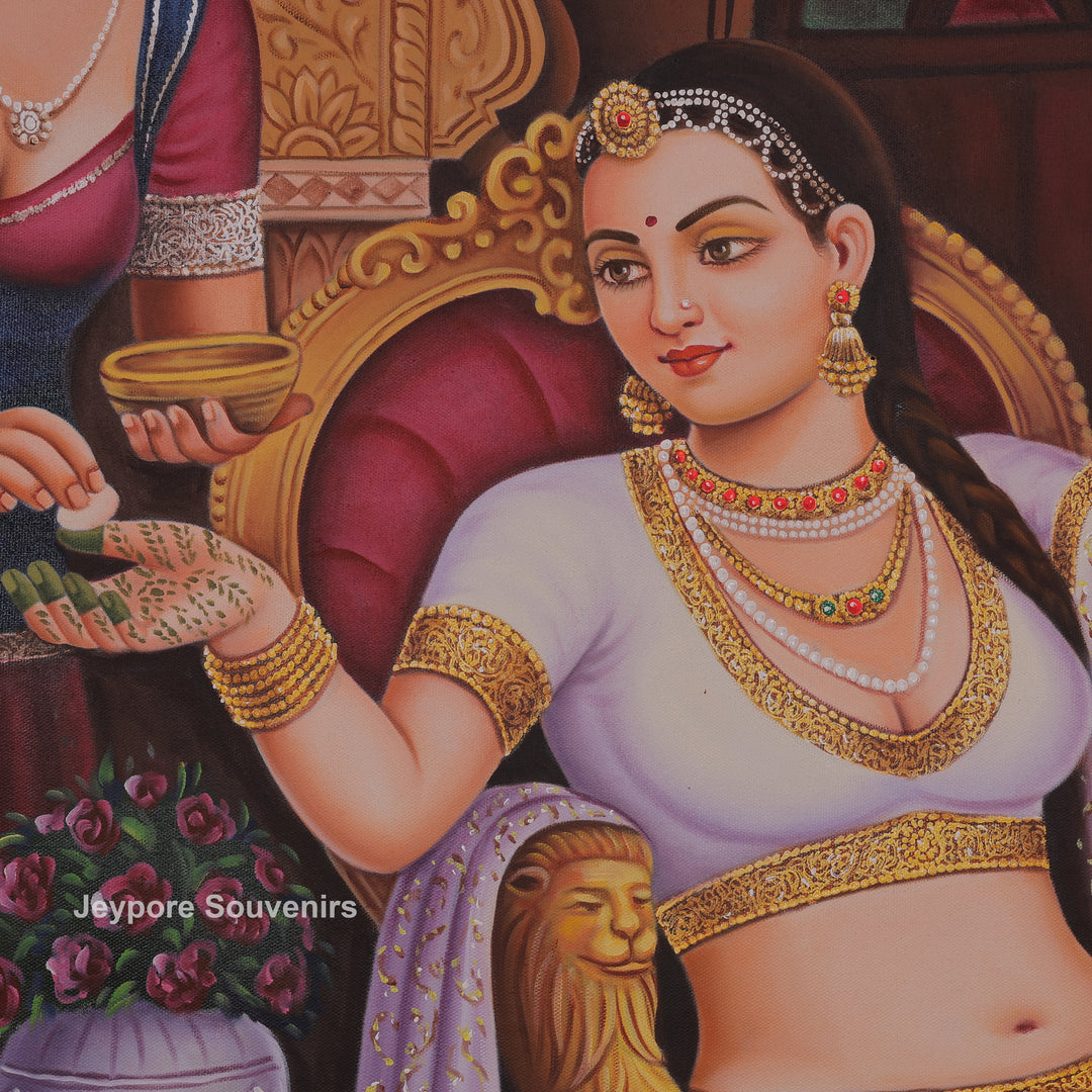 Queen Applying Mehandi Canvas Painting