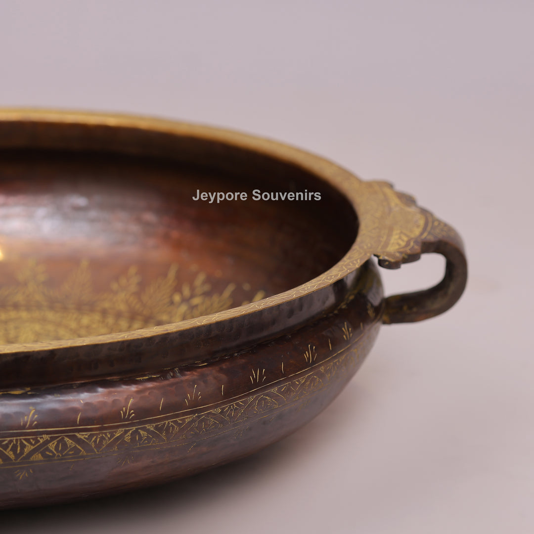 Handcrafted Brass Urli with Antique Brown Finish &amp; Traditional Handles