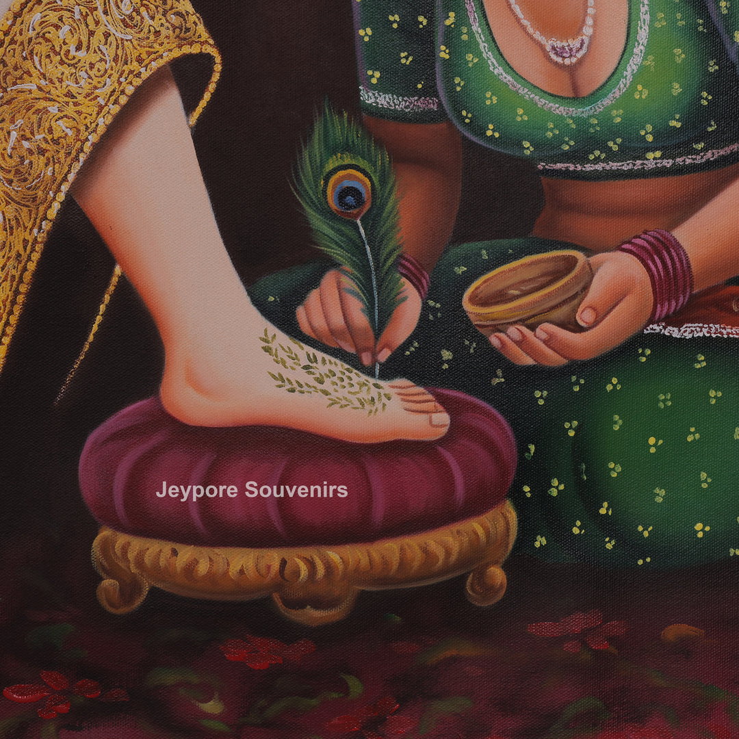 Queen Applying Mehandi Canvas Painting