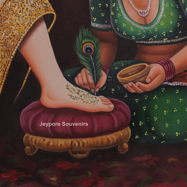 Queen Applying Mehandi Canvas Painting