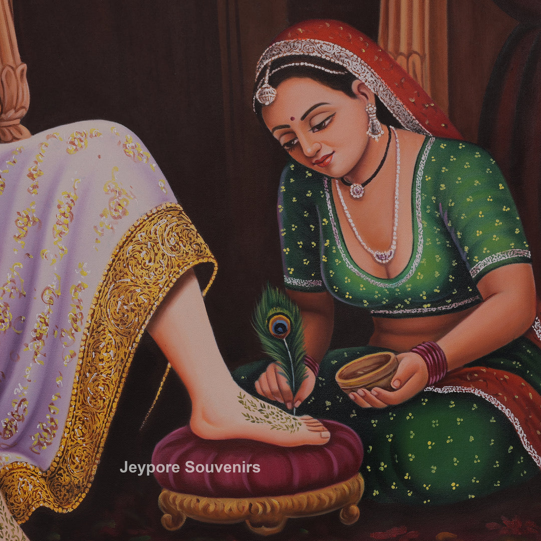Queen Applying Mehandi Canvas Painting