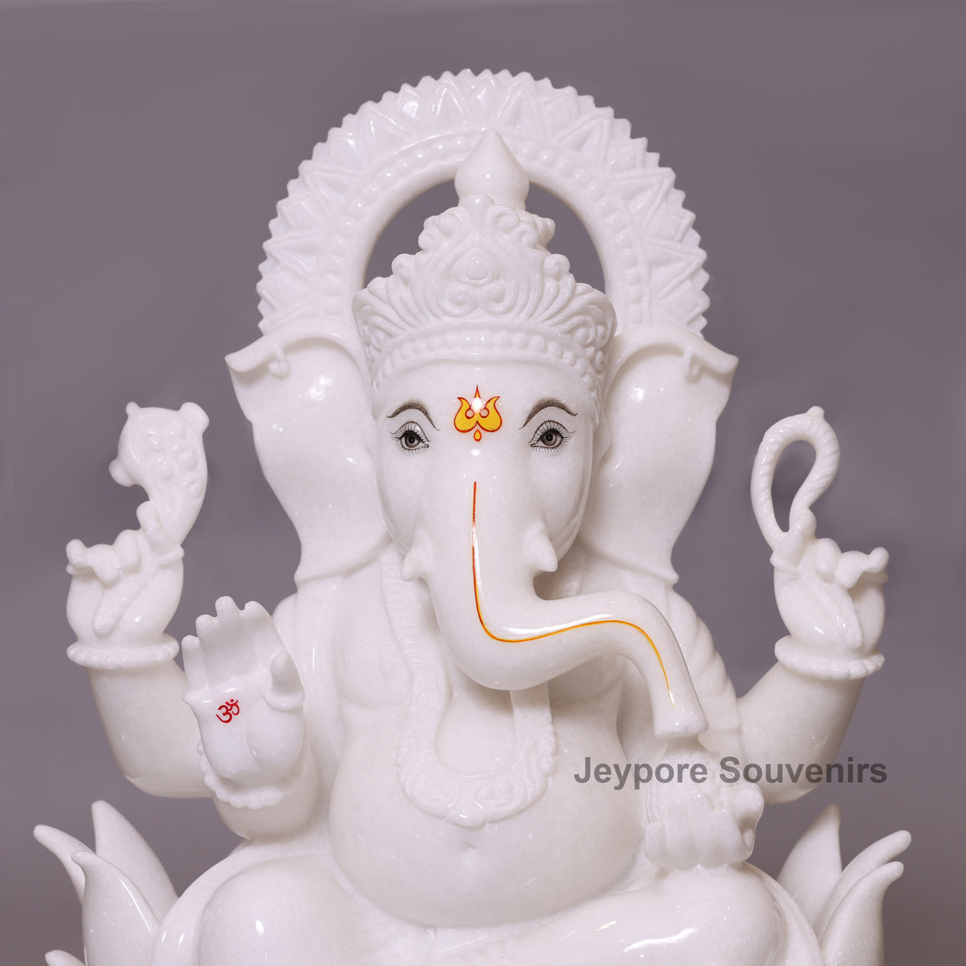 24" Pure White Marble Handcrafted Lord Ganesha Idol