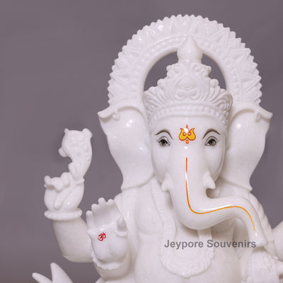 24" Pure White Marble Handcrafted Lord Ganesha Idol