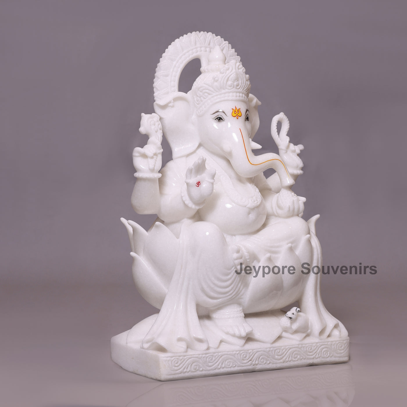 24" Pure White Marble Handcrafted Lord Ganesha Idol