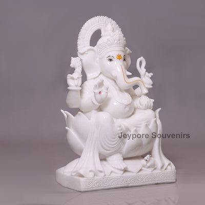 24" Pure White Marble Handcrafted Lord Ganesha Idol