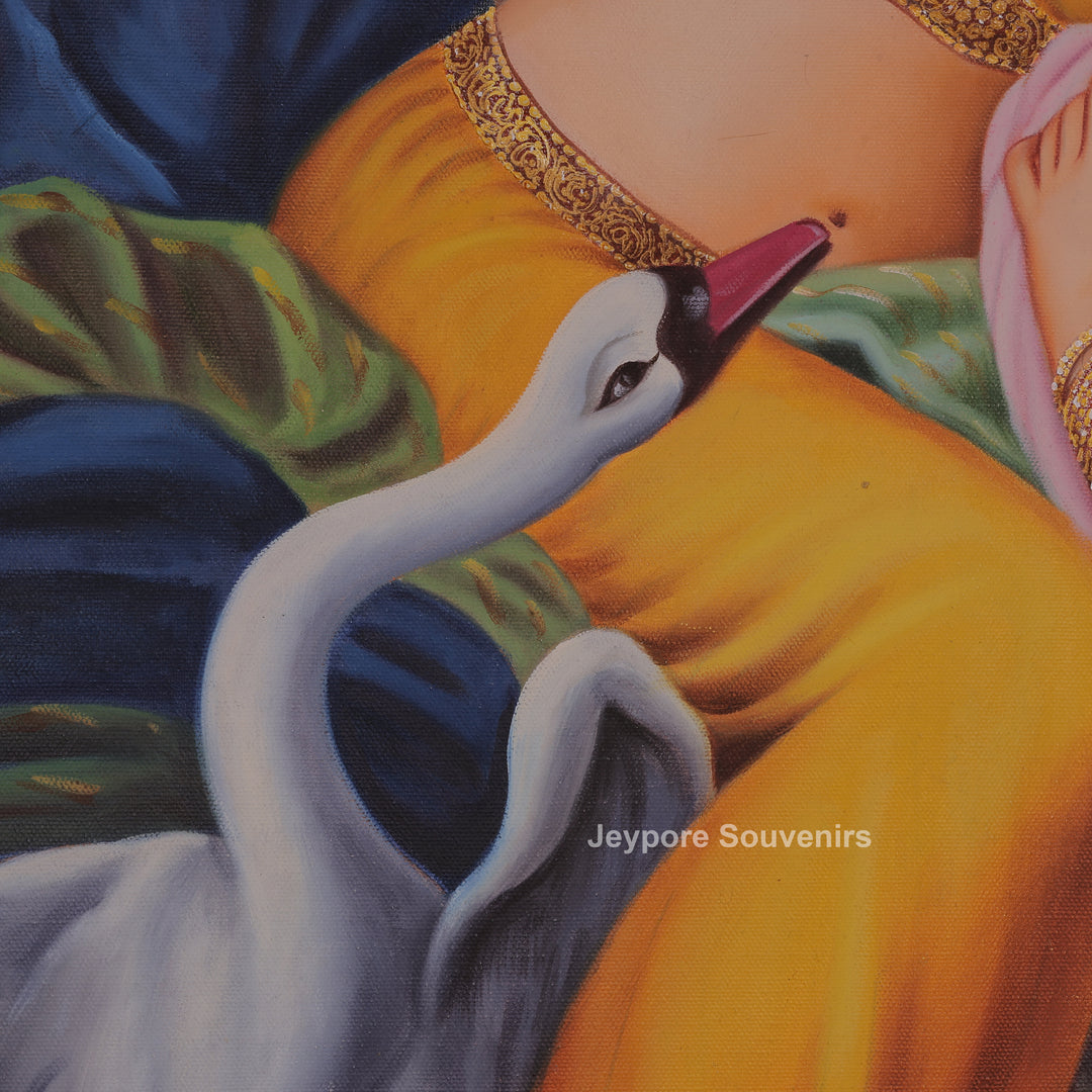 Elegant Ladies with Playful Swan Handcrafted Canvas Painting
