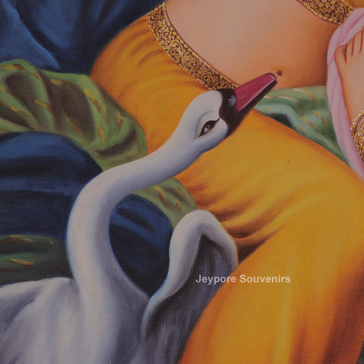 Elegant Ladies with Playful Swan Handcrafted Canvas Painting