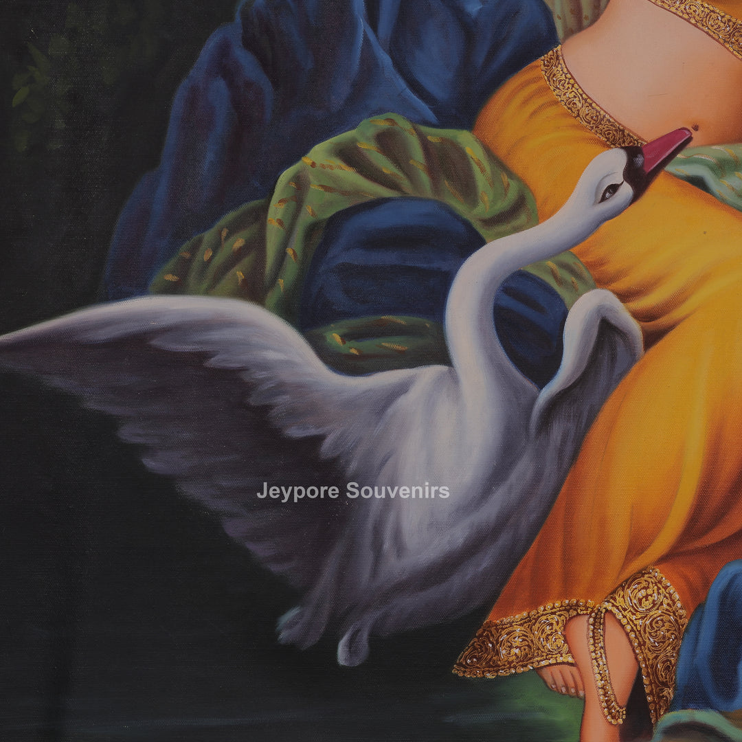 Elegant Ladies with Playful Swan Handcrafted Canvas Painting
