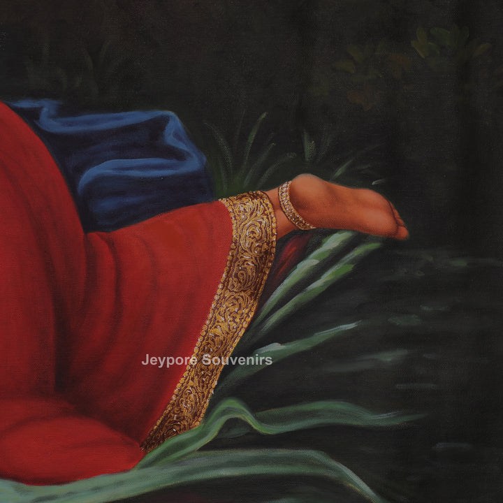Elegant Ladies with Playful Swan Handcrafted Canvas Painting
