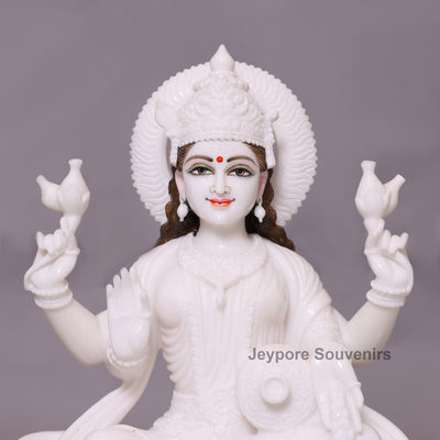 24" Divine Trinity Set: Pure White Marble Lakshmi, Ganesha, &amp; Saraswati Idols&nbsp;