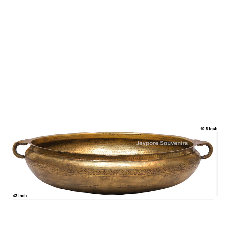 Antique Brass Urli with Hammered Finish &amp; Side Handles
