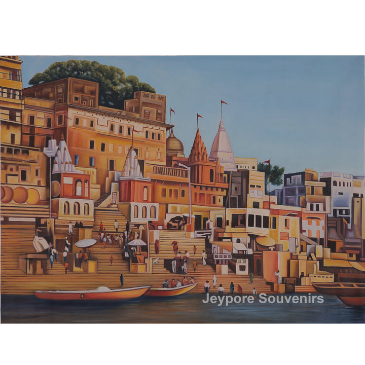 Handcrafted Banaras Ghat Canvas Painting