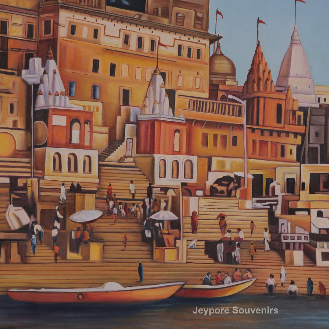 Handcrafted Banaras Ghat Canvas Painting