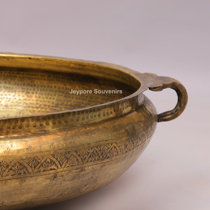 Antique Brass Urli with Hammered Finish &amp; Side Handles