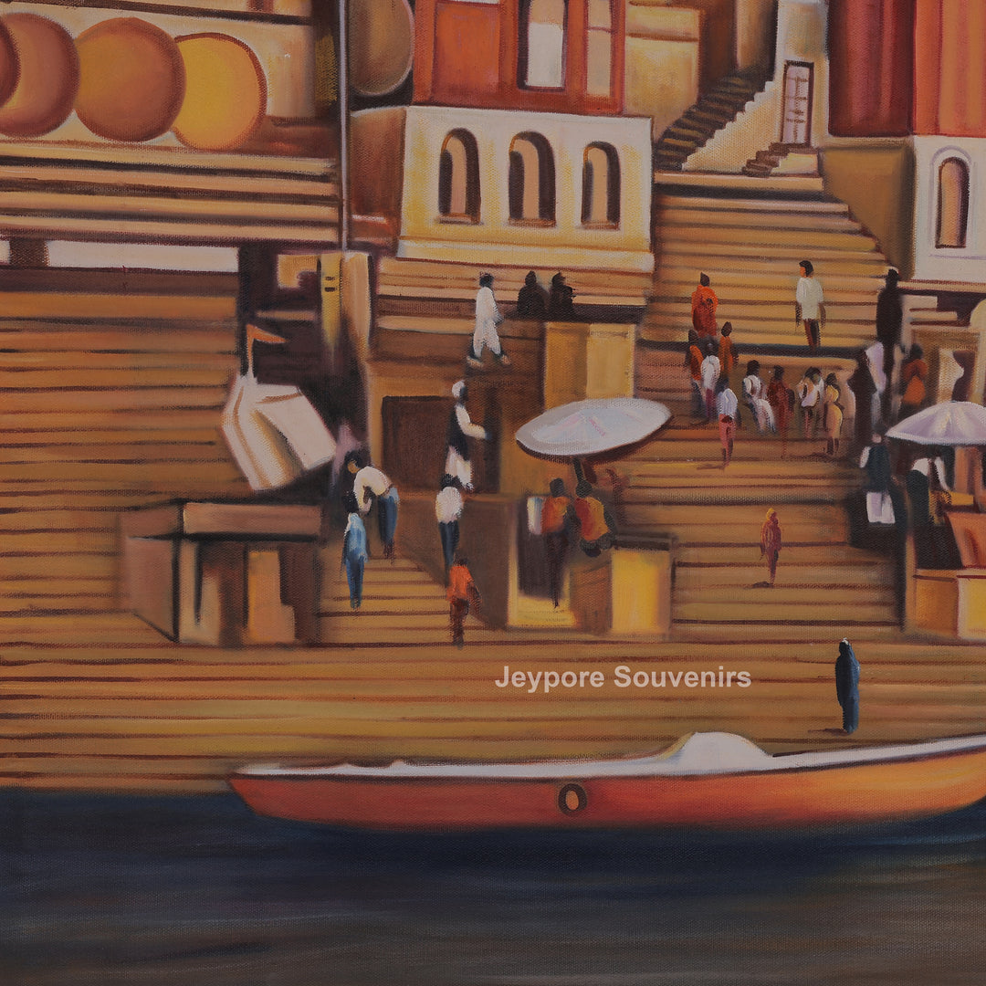 Handcrafted Banaras Ghat Canvas Painting