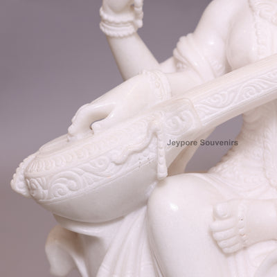 24" Divine Trinity Set: Pure White Marble Lakshmi, Ganesha, &amp; Saraswati Idols&nbsp;