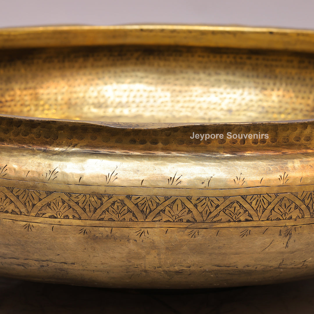 Antique Brass Urli with Hammered Finish &amp; Side Handles