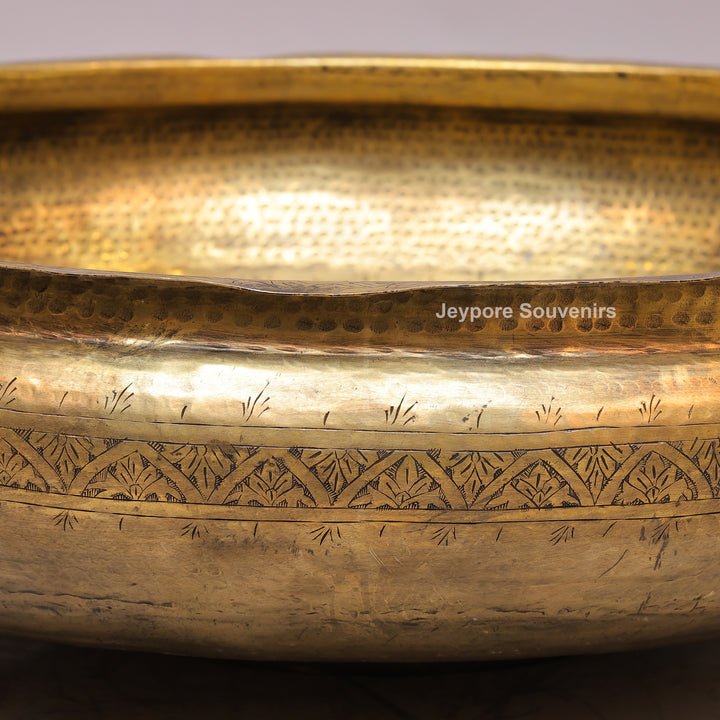 Antique Brass Urli with Hammered Finish &amp; Side Handles